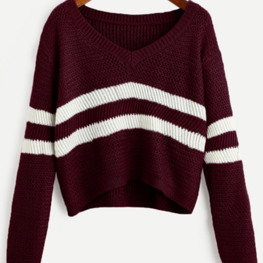 Striped V Neck Crop Sweater